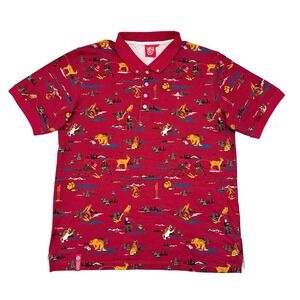 LRG Lifted Research Group Polo Shirt Sz Large Red Bigfoot Fishing Outdoors Print